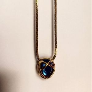 MONET 14" blue sapphire gold tone chain BEAUTIFUL